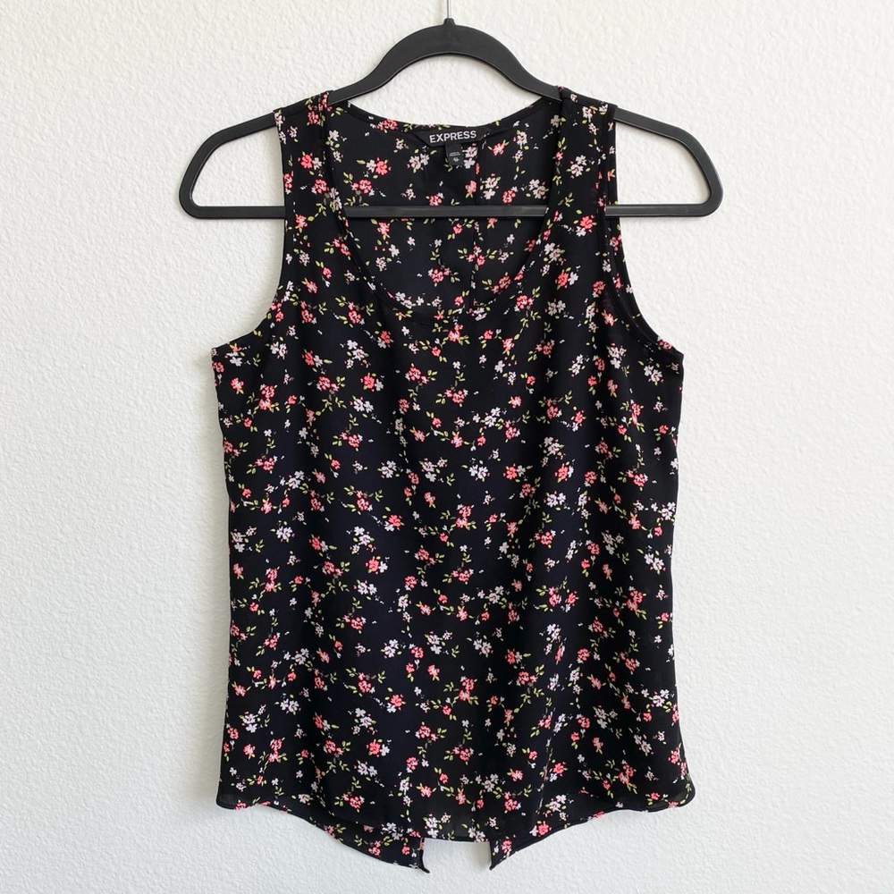 Express Women's Black Floral Split-Back Tank Top